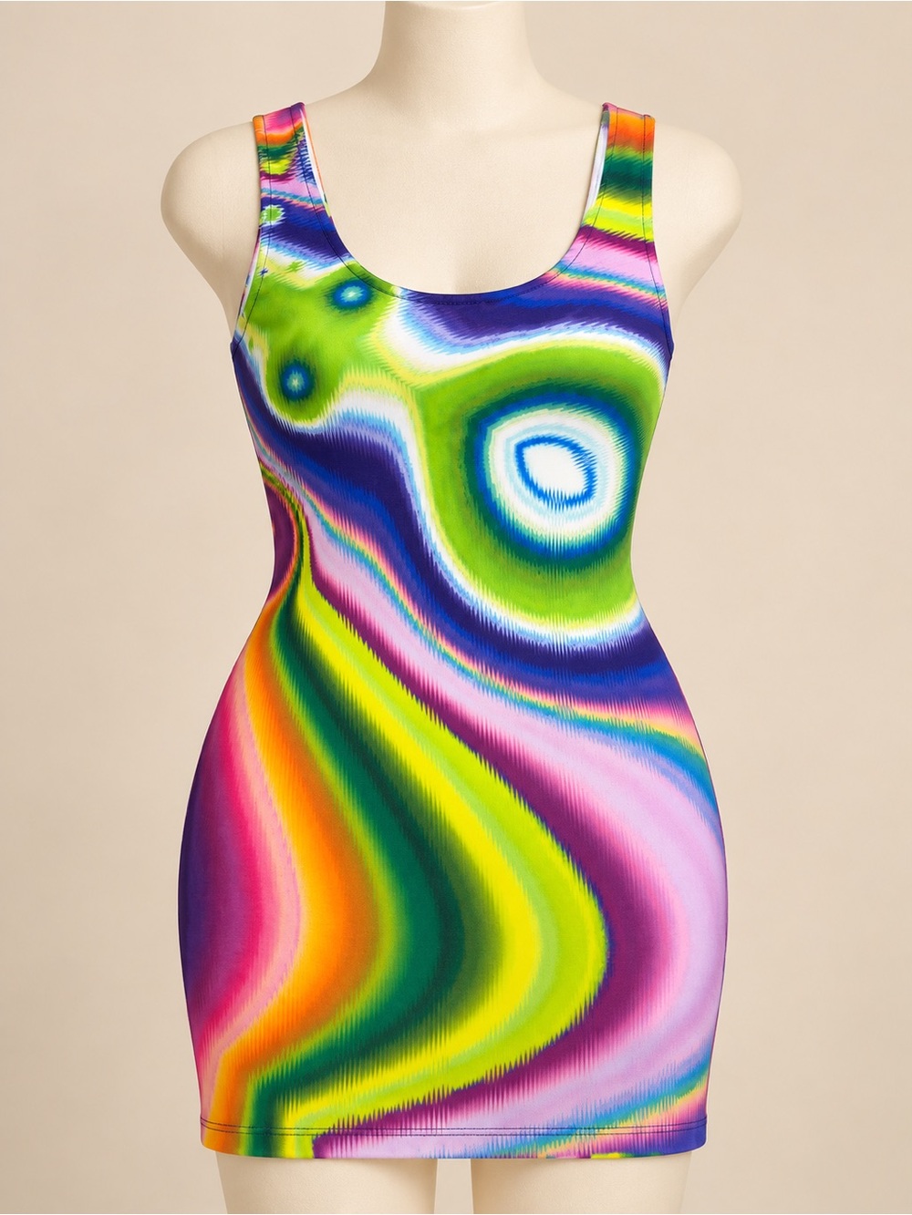 Juju & B Psychedelic Rainbow Swirl Bodycon Mini Dress M
